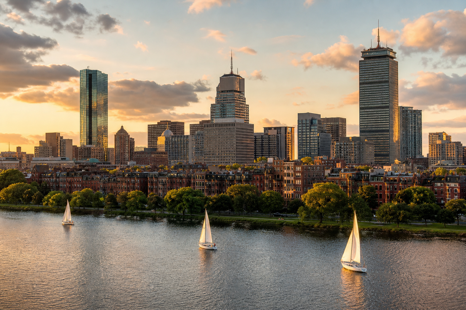 Boston, skyline vu depuis la Charles River