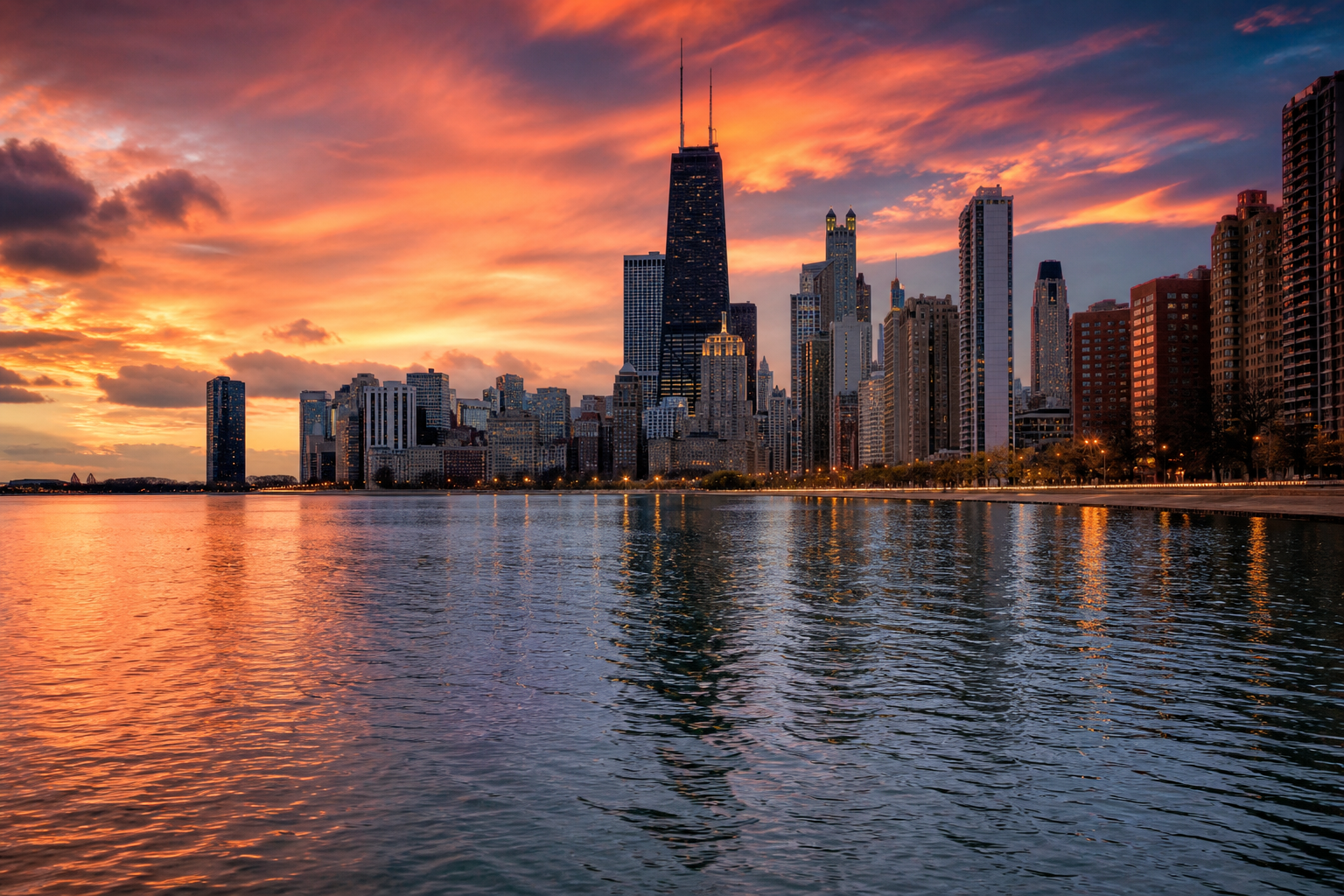 Chicago, gratte-ciels au bord du lac Michigan
