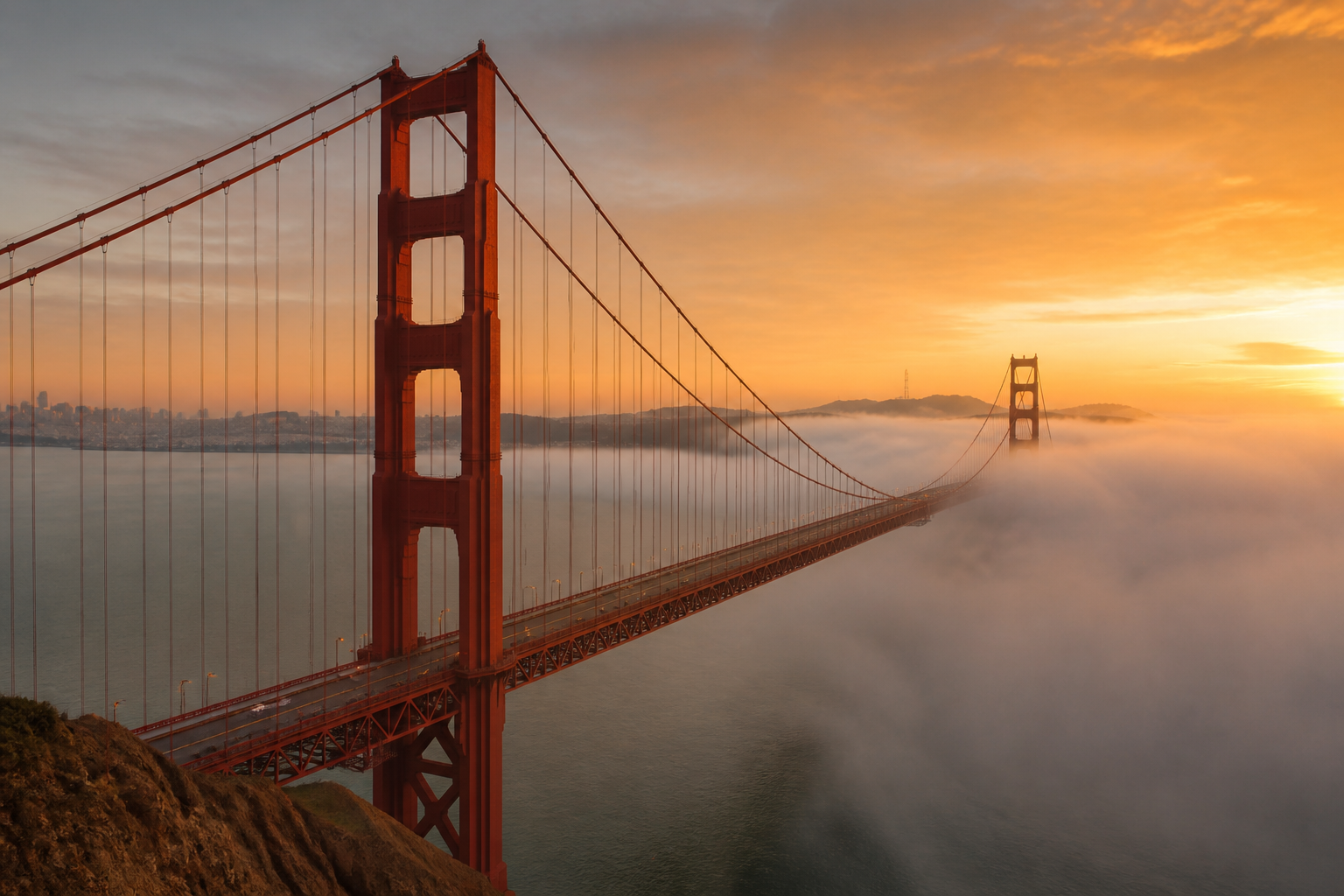 San Francisco, Golden Gate Bridge dans la brume